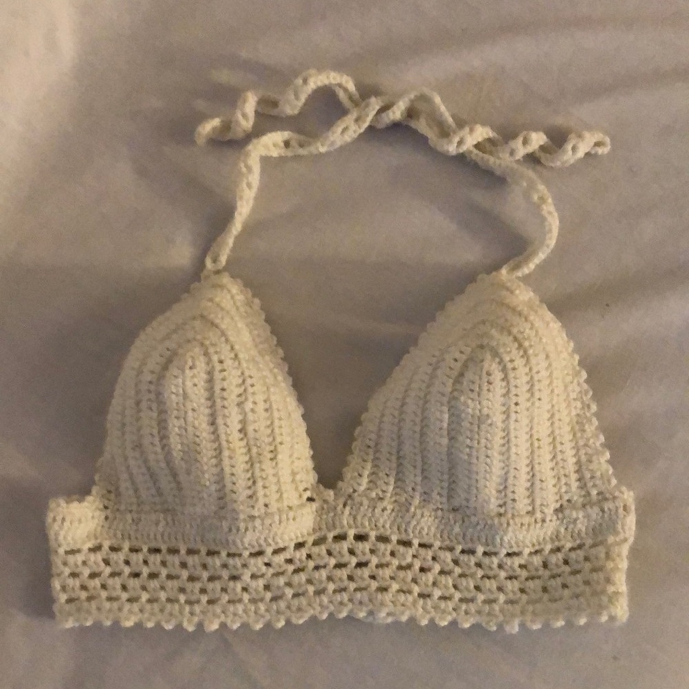 Handmade Boho Bohemian Crochet Crop Knit Cut Out Top Bikini Top Swimsuit Hippy
